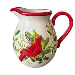 Noble Excellence Cardinal Earthenware Christmas Porcelain 8" Pouring Pitcher